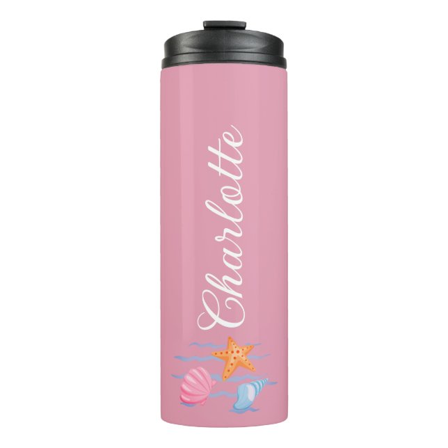 Carnation Pink Personalized Seashells  Thermal Tumbler (Front)