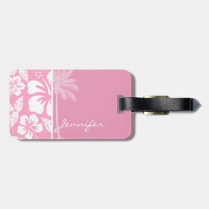 Carnation Pink Tropical Hibiscus; Summer Palm Luggage Tag