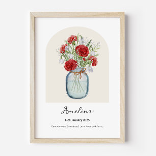 Carnation Snowdrop Birth Month Flower Poster