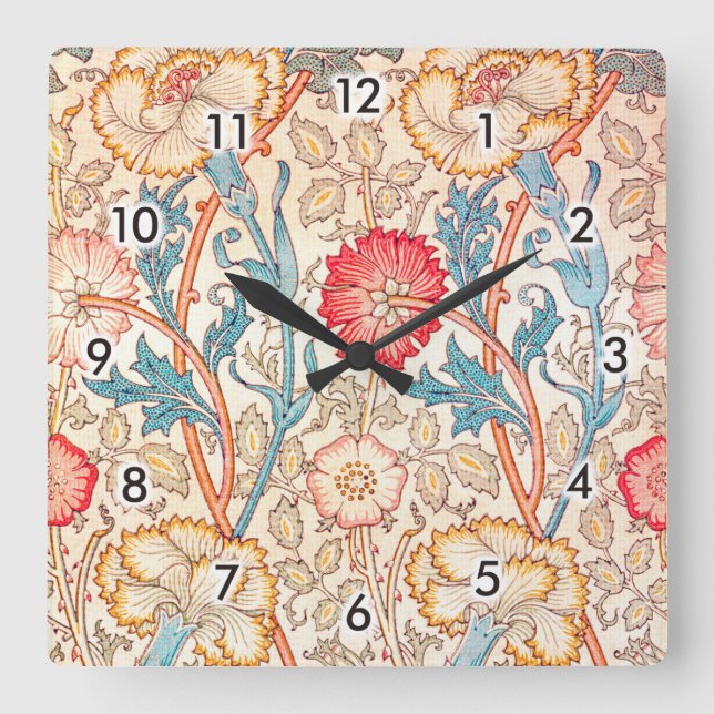 Carnation, William Morris Square Wall Clock (Front)