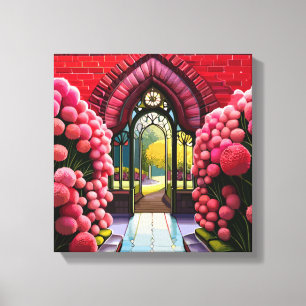Carnations Adorn Gate: Welcome to Secret Garden Canvas Print