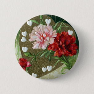 Carnations and Hearts Vintage Valentine 2 Inch Round Button
