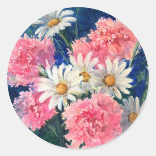 CARNATIONS & DAISIES by SHARON SHARPE Classic Round Sticker