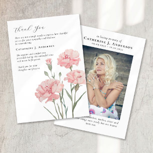 Carnations Floral Photo Sympathy Funeral Memorial Thank You Card
