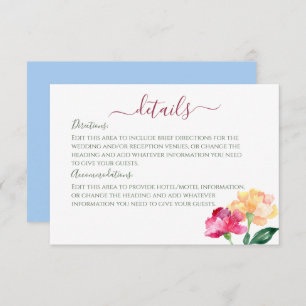 Carnations & Forget Me Nots Wedding Details Enclosure Card