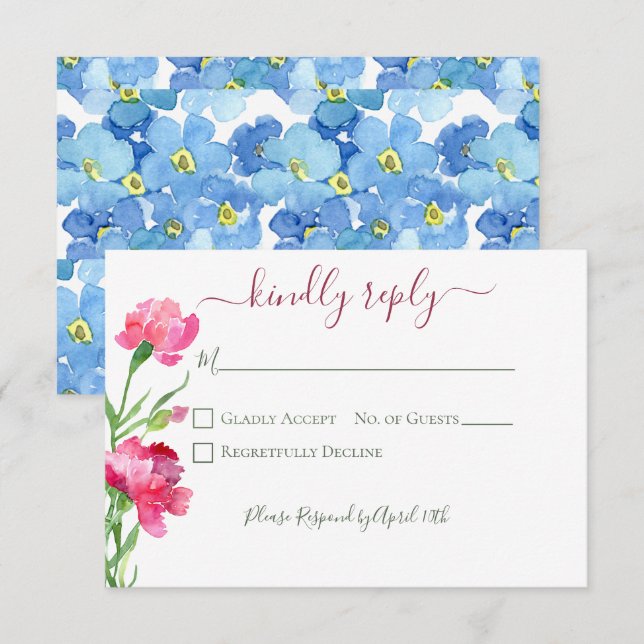 Carnations & Forget Me Nots Wedding  RSVP Card (Front/Back)
