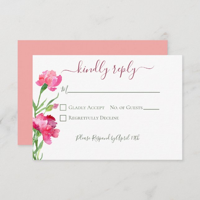 Carnations & Forget Me Nots Wedding  RSVP Card (Front/Back)