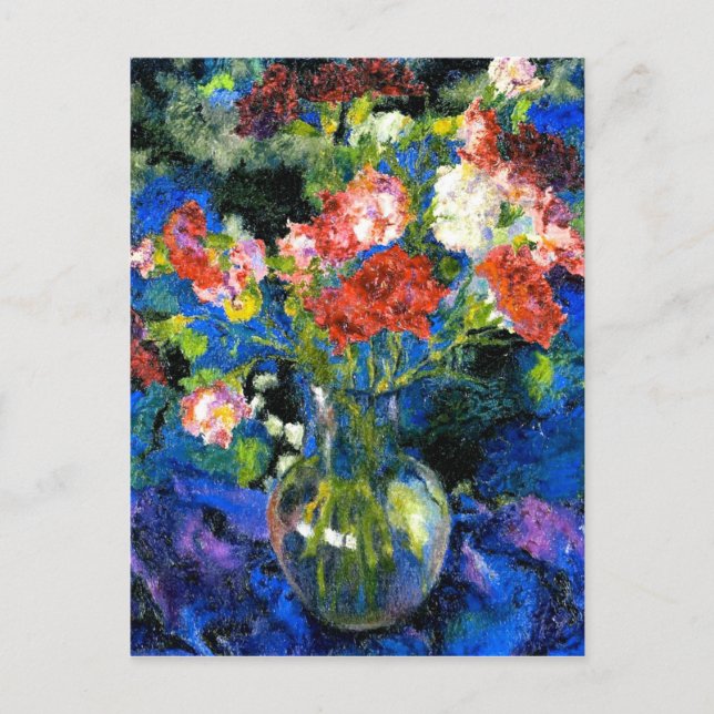 Carnations in a Round Glass Vase Postcard (Front)