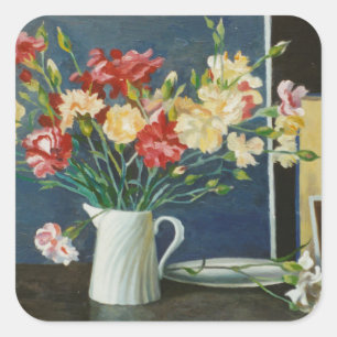 Carnations in a spiral jug 2000 square sticker