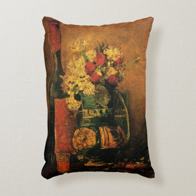 Carnations, Roses and a Bottle by Vincent van Gogh Accent Pillow (Front(Vertical))