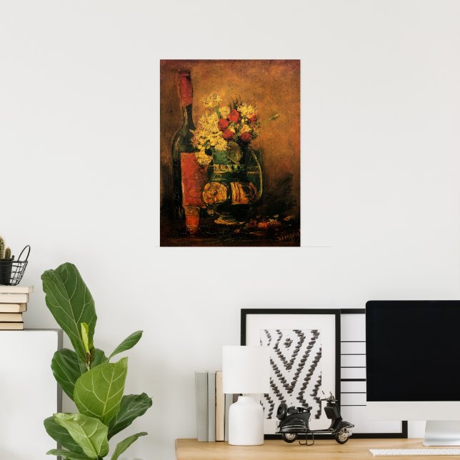 Carnations, Roses and a Bottle by Vincent van Gogh Poster (Home Office)