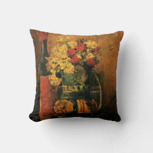 Carnations, Roses and a Bottle by Vincent van Gogh Throw Pillow