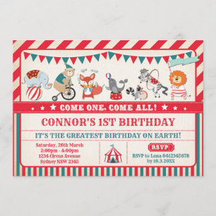 Carnaval Anniversaire Cirque Animaux Invitation de