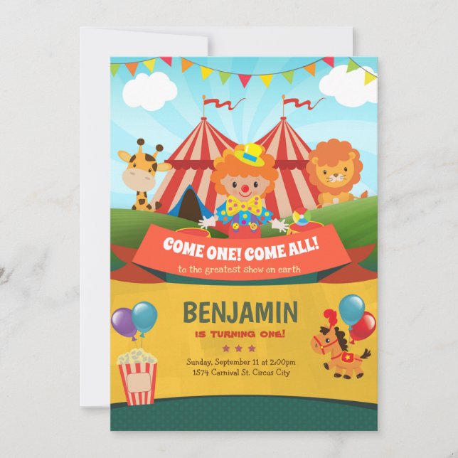 Carnaval Anniversaire Invitation Cirque (Devant)