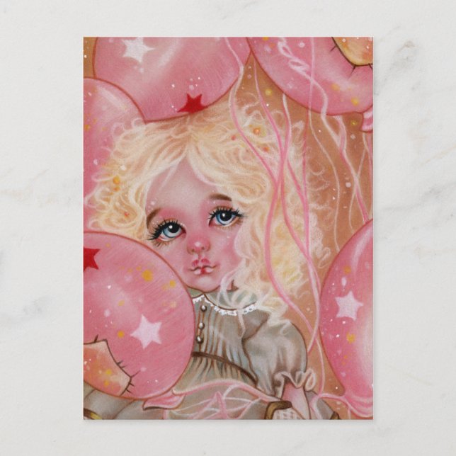 Carnaval Ballons rose Petite fille Carte postale (Devant)