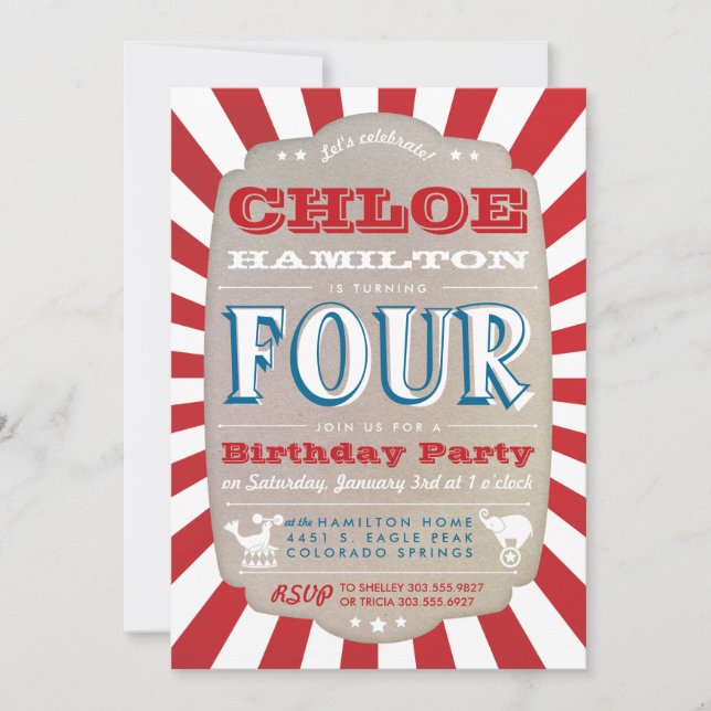 Carnaval de cirque Invitation de fête d'anniversai (Devant)