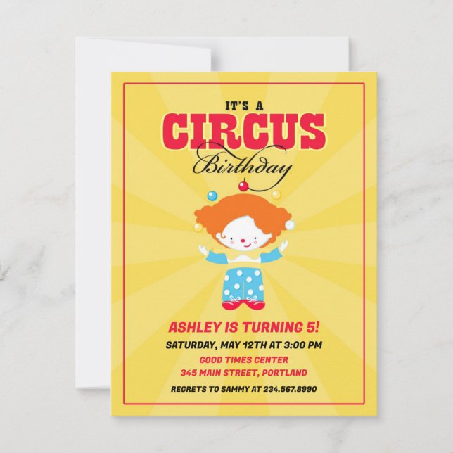Carnaval de cirque Invitation de fête d'anniversai (Devant)