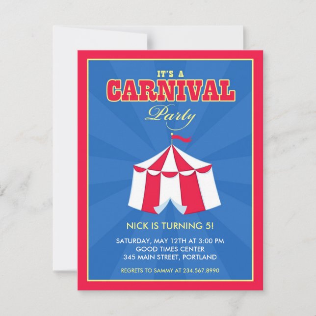 Carnaval de cirque Invitation de fête d'anniversai (Devant)