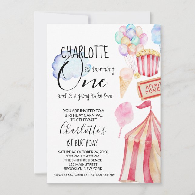 Carnaval de cirque Invitation de fête d'anniversai (Devant)