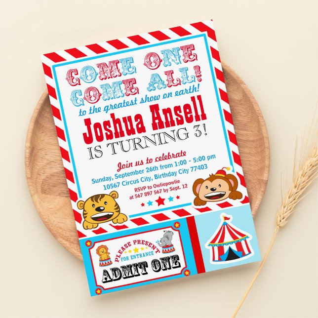 Carnaval de cirque Invitation de fête d'anniversai (Créateur téléchargé)