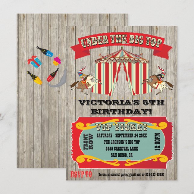 Carnaval de cirque Invitation de fête d'anniversai (Devant / Derrière)