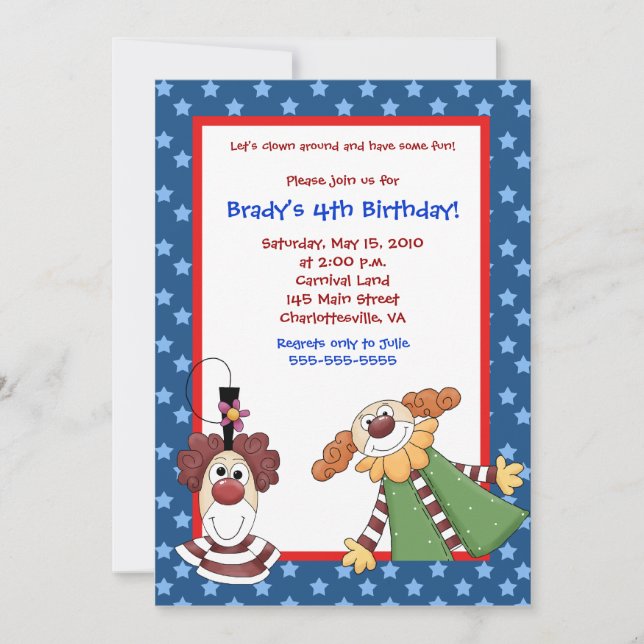 Carnaval de Clown Town Invitation Anniversaire 5x7 (Devant)
