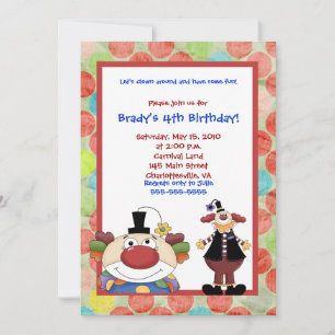 Carnaval de Clown Town Invitation Anniversaire 5x7