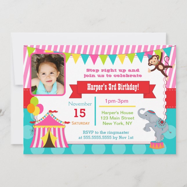 Carnaval de Pink Circus - Invitations d'anniversai (Devant)