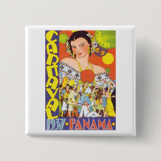 Carnaval in Panama 2 Inch Square Button (Front)