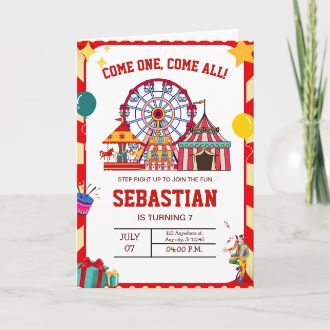 Carnaval Invitation d'anniversaire, Boys Circus An (Devant)
