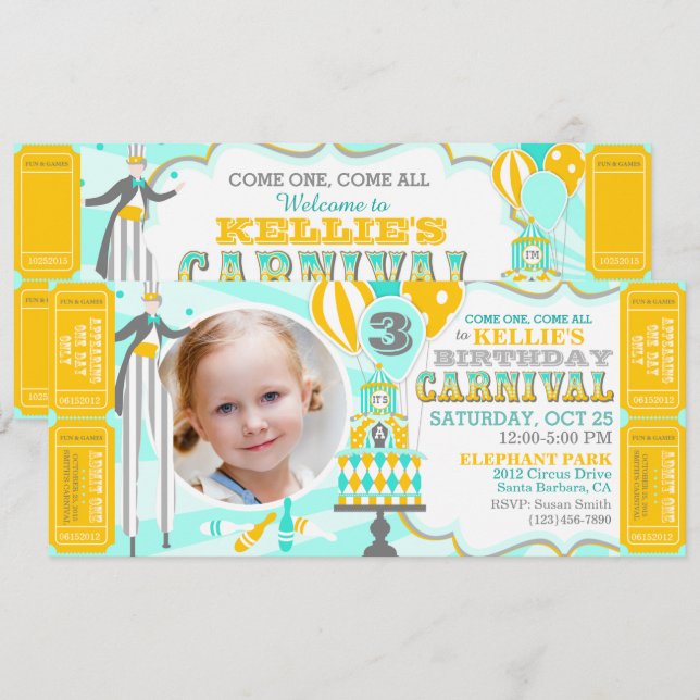Carnaval Tent Cake Anniversaire Invitations (Devant / Derrière)