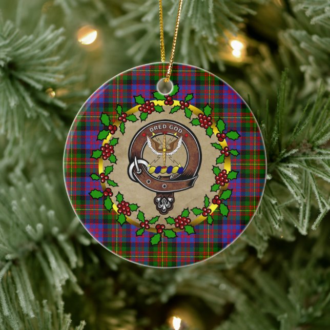 Carnegie Clan Badge & Tartan Personalized Xmas Ceramic Ornament (Tree)