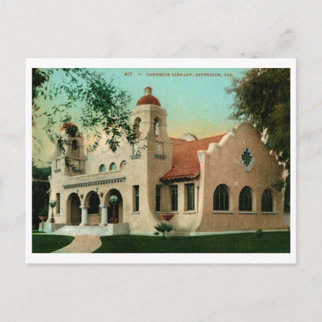Carnegie Library, Riverside CA Vintage Postcard (Front)