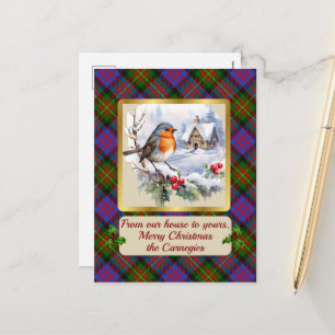 Carnegie Tartan w/Robin Personalized   Holiday Postcard