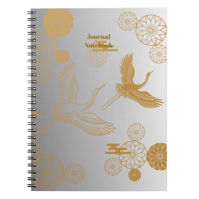 CARNET 縁起の良い金色の日本の鶴模様《白×シルバー》ジャーナル (Devant)