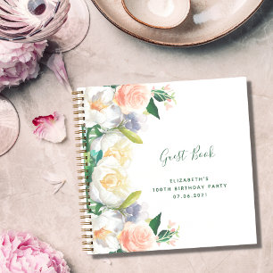 Carnet 100e anniversaire fleurs luxuriantes pêche blanche