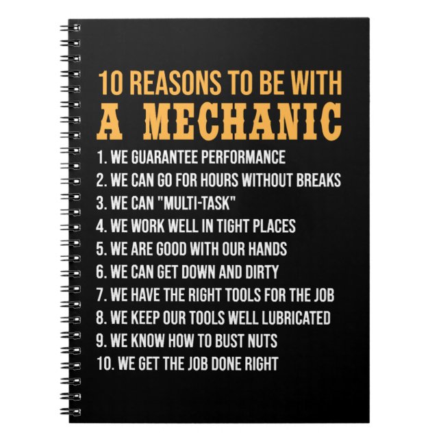 Carnet 10 Raisons d'être avec un mécanicien mécanique drô (Devant)