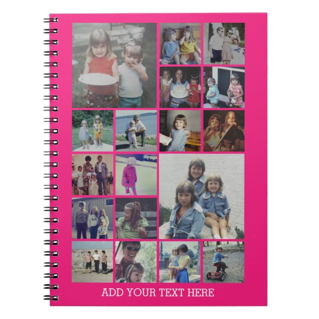 Carnet 18 Collage photo et texte - Peut éditer rose chaud (Devant)