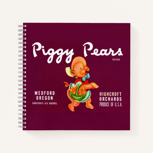 Carnet 1940s Piggy Pears crate label (Devant)