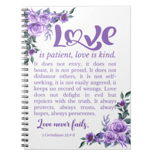 Carnet 1 Corinthiens 13:4-8 L'amour est Patient Purple Fl