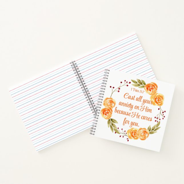 Carnet 1 Pierre 5:7 Écriture Biblique Florale Orange (Intérieur)