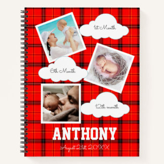 Carnet 1er anniversaire Baby Milestone Rouge Tartan