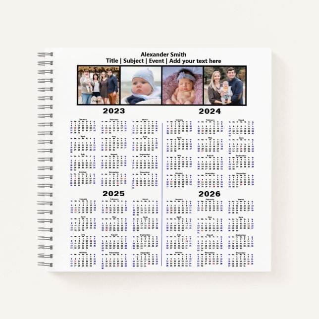 Carnet 2023 2024 2025 2026 Calendrier personnalisé photo  (Devant)