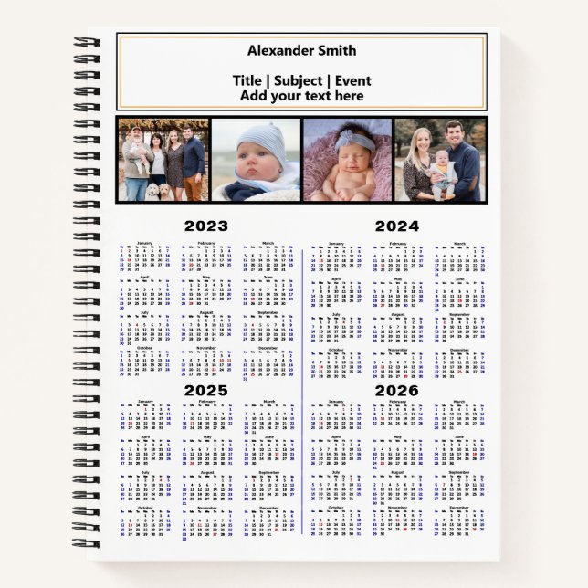 Carnet 2023 2024 2025 2026 Calendrier personnalisé photo  (Devant)
