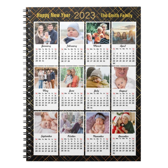 Carnet 2023 Calendrier Famille moderne 12 Photo Collage d (Devant)
