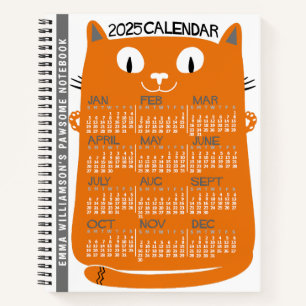 Carnet 2025 Année Calendrier mensuel Mi-Siècle Orange Cha