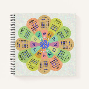 Carnet 2025 Calendrier Unique Boho Retro Flower avec nom