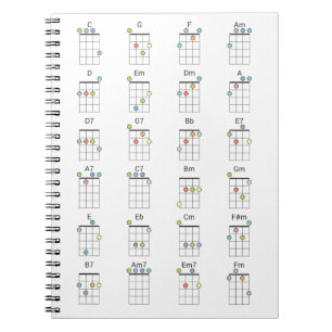 Carnet 24 Common Ukulele Chords Colored Reference Chart