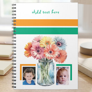 Carnet 2 textes personnalisés fleurs vert orange photo