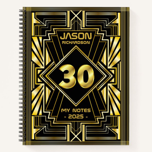 Carnet 30e anniversaire Art Déco Gold Black Great Gatsby (Devant)